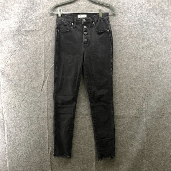 Madewell Denim - Madewell 10" High-Rise Skinny Jeans Women 26 BLK Raw Hem Button-Fly Cotton Blend